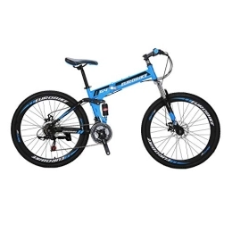 EUROBIKE Folding Mountain Bike Mountain Bike LZ-G4 26inches Folding Mountain Bike 21Speeds Dual Disc Brake Full suspension Folding Mountain Bike Blue G4 Spoke)