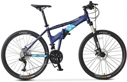 Suge Bike Mountain Bikes, 26 Inch 27 Speed Hardtail Mountain Bike, Folding Aluminum Frame Anti-Slip Bicycle, for Adults, for Sports Outdoor Cycling Travel Work Out and Commuting (Color : Blue)