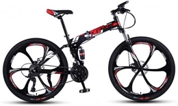 HCMNME Bike Mountain Bikes, 26 inch folding mountain bike with double shock absorber racing off-road variable speed bicycle six cutter wheels Alloy frame with Disc Brakes ( Color : Black red , Size : 24 speed )
