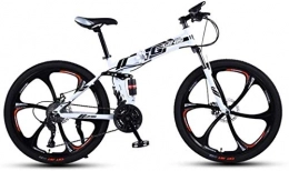 HCMNME Bike Mountain Bikes, 26 inch folding mountain bike with double shock absorber racing off-road variable speed bicycle six cutter wheels Alloy frame with Disc Brakes ( Color : White black , Size : 21 speed )