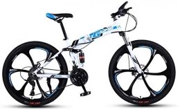 HCMNME Bike Mountain Bikes, 26 inch folding mountain bike with double shock absorber racing off-road variable speed bicycle six cutter wheels Alloy frame with Disc Brakes ( Color : White blue , Size : 27 speed )