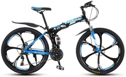 HCMNME Bike Mountain Bikes, Folding mountain bike 24 inch double shock-absorbing cross-country / variable speed mountain bike six cutter wheels Alloy frame with Disc Brakes ( Color : Black blue , Size : 30 speed )