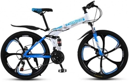 HCMNME Bike Mountain Bikes, Folding mountain bike 24 inch double shock-absorbing cross-country / variable speed mountain bike six cutter wheels Alloy frame with Disc Brakes ( Color : White blue , Size : 30 speed )