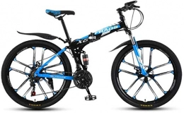 HCMNME Bike Mountain Bikes, Folding mountain bike 24 inch double shock-absorbing cross-country / variable speed mountain bike ten cutter wheels Alloy frame with Disc Brakes ( Color : Black blue , Size : 27 speed )
