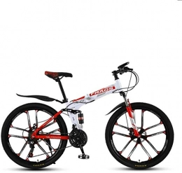 HCMNME Bike Mountain Bikes, Folding mountain bike 24 inch double shock-absorbing cross-country / variable speed mountain bike ten cutter wheels Alloy frame with Disc Brakes ( Color : White Red , Size : 21 speed )