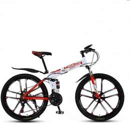 HCMNME Bike Mountain Bikes, Folding mountain bike 26 inch double shock-absorbing cross-country / variable speed mountain bike ten cutter wheels Alloy frame with Disc Brakes ( Color : White Red , Size : 30 speed )