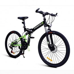 Hxx Bike Mountain Folding Bicycle, 24" Double Suspension High Carbon Steel Frame Bicycle 24 Speed Quick Folding Double Shock Absorption Male And Female Bicycle, Blackgreen