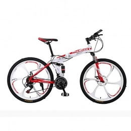 Hxx Bike Mountain Folding Bicycle, 24" Unisex High Carbon Steel Frame Bicycle 21 Speed Professional Mechanical Disc Brakes Bold Shock Absorber Front Fork Mountain Bike, Whitered