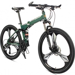 Hxx Bike Mountain Folding Bicycle, 26" Double Suspension High Carbon Steel Frame 24 Speed Double Shock Absorption Teen Unisex Mountain Bike, Green