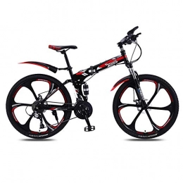 Hxx Bike Mountain Folding Bicycle, 26" Double Suspension High Carbon Steel Frame 27 Speed Double Shock Absorption Teen Unisex Mountain Bike with Front And Rear Fenders, Red