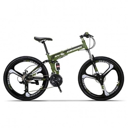 Hxx Bike Mountain Folding Bicycle, 26" High Carbon Steel Frame Front And Rear Mechanical Disc Brakes Bicycle 27 Speed Double Suspension Shock Absorber Student Off Road Bicycle, Green
