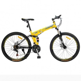Hxx Bike Mountain Folding Bicycle, 26" High Carbon Steel Frame Full Suspension Bicycle 27 Speed Double Disc Brakes for Men And Women Variable Speed Off Road Bicycle, Yellow