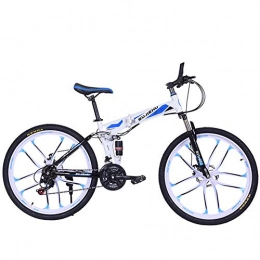 Hxx Bike Mountain Folding Bike, 26" Double Shock Absorption High Carbon Steel Bicycle 24 Speed Double Folding Adult Unisex Off Road Bikes Are Light And Fast, White