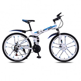 Hxx Bike Mountain Folding Bike, 26" High Carbon Steel Line Pull Disc Brake Frame Cross Country Bicycle 24 Speed Unisex Double Shock Absorber Bicycle, Blue