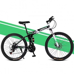 Hxx Bike Mountain Folding Bike, 26" Line Pull Disc Brake High Carbon Steel Frame Cross Country Bicycle 27 Speed Unisex Double Shock Absorber Bicycle, Green