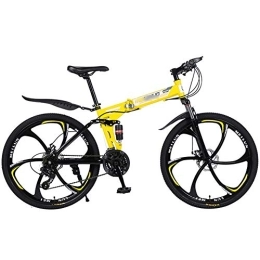 Mrzyzy Folding Mountain Bike Mrzyzy Mountain Bike 21 / 24 / 27 Speed Steel Frame 26 Inches 6-Spoke Wheels Dual Suspension Folding Bike Adult Mountain Bike (Color : Yellow, Size : 21 SPEED)