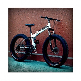 MSM Furniture Folding Mountain Bike MSM Furniture Adult Mountain Bikes, Fat Tire Hardtail Mountain Bike, Dual Suspension Frame And Suspension Fork All Terrain Mountain Bike White And Black 24", 24-speed