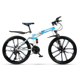 MSM Furniture Folding Mountain Bike MSM Furniture Folding Mountain Bikes, Ultra-light Portable Carbike Permanent Bike Bicycle Adult Men, High-carbon Steel Hardtail Mountain Bike Blue-10 Spoke 26", 27 Speed