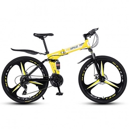 MYRCLMY Mountain Bike 26 Inch, 3 Spoke 21/24/27 Speed Folding Bike Double Disc Brake Suspension Fork Rear Suspension Anti-Slip Bicycles,Yellow,21 speed