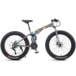 NENGGE Folding Mountain Bike NENGGE 24 Inch Mountain Bike Fat Tire, Domineering Mens Women Foldable Beach Snow Mountain Bicycle, 4-Inch Wide Knobby Tires Outdoor Cycling Road Bike, Dual-Suspension, Orange, 30 Speed