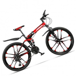 NENGGE Folding Mountain Bike NENGGE 24 Inch Mountain Bike for Adult Men Women, All Terrain Off-Road Foldable Mountain Bicycle with Dual Suspension & Disc Brake, Adjustable Seat & High Carbon Steel Frame, 10 Spoke Red, 27 Speed