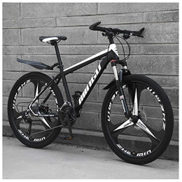 NENGGE Folding Mountain Bike NENGGE 24 Inch Mountain Bikes, Mens Women Carbon Steel Bicycle, 30-Speed Drivetrain All Terrain Mountain Bike with Dual Disc Brake, 21Vitesses, Black 3 Spoke