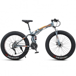 NENGGE Folding Mountain Bike NENGGE 26 Inch Mountain Bike Fat Tire, Domineering Mens Women Foldable Beach Snow Mountain Bicycle, 4-Inch Wide Knobby Tires Outdoor Cycling Road Bike, Dual-Suspension, Orange Spoke, 21 Speed