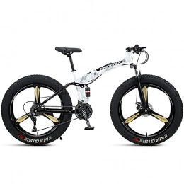 NENGGE Folding Mountain Bike NENGGE 26 Inch Mountain Bike Fat Tire, Domineering Mens Women Foldable Beach Snow Mountain Bicycle, 4-Inch Wide Knobby Tires Outdoor Cycling Road Bike, Dual-Suspension, White 3 Spoke, 30 Speed