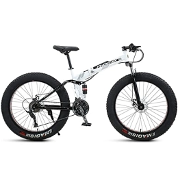 NENGGE Folding Mountain Bike NENGGE 26 Inch Mountain Bike Fat Tire, Domineering Mens Women Foldable Beach Snow Mountain Bicycle, 4-Inch Wide Knobby Tires Outdoor Cycling Road Bike, Dual-Suspension, White Spoke, 7 Speed