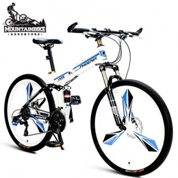 NENGGE Folding Mountain Bike NENGGE 26 Inch Mountain Bikes with Dual Suspension for Adult Men / Women, 21 Speed Folding Anti-Slip Off-Road Mountain Bicycle, Dual Disc Brake & Adjustable Seat, White, 3 Spokes