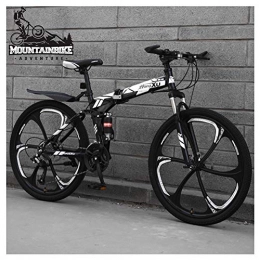 NENGGE Folding Mountain Bike NENGGE 26 Inch Mountain Trail Bike for Adults Men and Women, Dual Suspension Mountain Bicycle with Disc Brakes, Foldable High Carbon Steel Frame, Adjustable Seat, Black 6 Spoke, 24 Speed