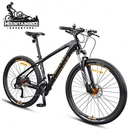 NENGGE Folding Mountain Bike NENGGE 27.5 Inch Mountain Bikes Adult Men Hardtail Trail Bike, All Terrain Anti-Slip Front Suspension Mountain Bicycle with Hydraulic Disc Brake, Carbon Fiber Frame, Black Gold, 27 Speed