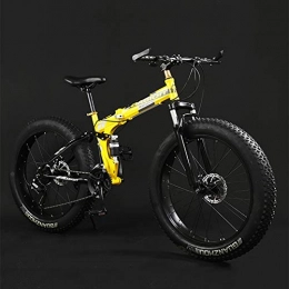 NENGGE Folding Mountain Bike NENGGE Adult Mountain Bikes, Foldable Frame Fat Tire Dual-Suspension Mountain Bicycle, High-carbon Steel Frame, All Terrain Mountain Bike, 20" Yellow, 7 Speed