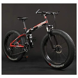 NENGGE Folding Mountain Bike NENGGE Adult Mountain Bikes, Foldable Frame Fat Tire Dual-Suspension Mountain Bicycle, High-carbon Steel Frame, All Terrain Mountain Bike, 26" Red, 30 Speed