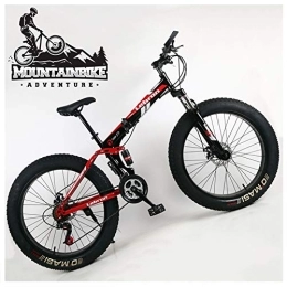 NENGGE Folding Mountain Bike NENGGE Dual Suspension Mountain Bike with Fat Tire for Men Women, Adults Foldable Mountain Bicycle, Mechanical Disc Brakes & High Carbon Steel Frame, Adjustable Seat, Black, 26 Inch 24 Speed