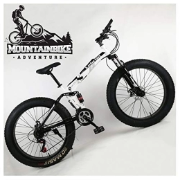 NENGGE Folding Mountain Bike NENGGE Dual Suspension Mountain Bike with Fat Tire for Men Women, Adults Foldable Mountain Bicycle, Mechanical Disc Brakes & High Carbon Steel Frame, Adjustable Seat, White, 24 Inch 21 Speed