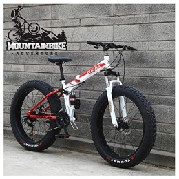 NENGGE Folding Mountain Bike NENGGE Dual-Suspension Mountain Trail Bike for Adults Men Women, Fat Tire Anti-Slip Mountain Bicycle with Dual Disc Brake, Foldable High Carbon Steel Frame & Adjustable Seat, Red, 26 Inch 27 Speed