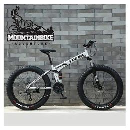 NENGGE Folding Mountain Bike NENGGE Dual-Suspension Mountain Trail Bike for Adults Men Women, Fat Tire Anti-Slip Mountain Bicycle with Dual Disc Brake, Foldable High Carbon Steel Frame & Adjustable Seat, Silver, 26 Inch 24 Speed