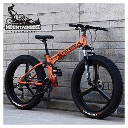 NENGGE Bike NENGGE Dual Suspension Mountain Trail Bike with Dual Disc Brake for Men & Women, Adults Boys Girls Anti-Slip Fat Tire Mountain Bicycle, Foldable High Carbon Steel Frame, Orange, 24 Inch 21 Speed