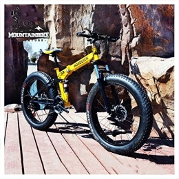 NENGGE Folding Mountain Bike NENGGE Fat Tire Mountain Bikes 26 Inch Dual Suspension for Men Women, Adult Foldable Mountain Trail Bike with Mechanical Disc Brakes, High Carbon Steel Mountain Bicycle, Yellow, 7 Speed