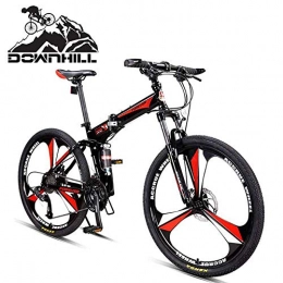 NENGGE Folding Mountain Bike NENGGE Folding Mountain Bikes 26 Inch with Dual-Suspension for Adult Boys, Men 27 Speed Anti-Slip Mountain Bicycle, Mechanical Dual Disc Brake & Adjustable Seat, High-carbon Steel, Red