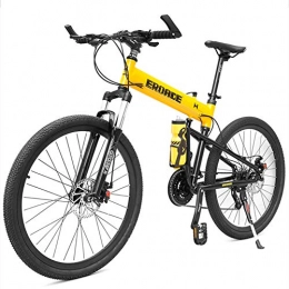 NENGGE Folding Mountain Bike NENGGE Folding Mountain Bikes, Aluminum Full Suspension Frame Hardtail Mountain Bike, Kids Adult Mountain Bicycle, Adjustable Seat, Yellow, 29Inch30Speed