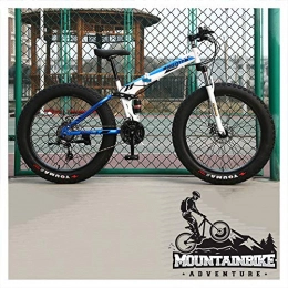 NENGGE Folding Mountain Bike NENGGE Folding Mountain Bikes with Dual-Suspension & Mechanical Disc Brakes for Adults Men Women, Fat Tire Anti-Slip Mountain Bicycle, High Carbon Steel, Adjustable Seat, Blue 2, 24 Inch 7 Speed