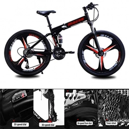 NXX Folding Mountain Bike NXX Mountain Bikes, Mens Women Carbon Steel Bicycle, 30 Speed Drivetrain All Terrain Mountain Bike with Dual Disc Brake, 3 Spoke, Black, 27 speed