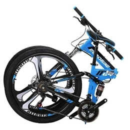 EUROBIKE Folding Mountain Bike OBK 26 Inch Folding Mountain Bike Full Suspension Bikes Dual Disc Brake 21 Speed Bicycle for adults men or women (3 Spoke K wheels Blue)