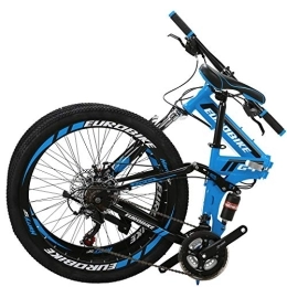 EUROBIKE Folding Mountain Bike OBK 26 Inch Folding Mountain Bike Full Suspension Bikes Dual Disc Brake 21 Speed Bicycle for adults men or women (Aluminum Rims Blue)