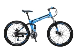 EUROBIKE Bike OBK G4 Full Suspension Folding Bike 26 Inch 21 Speed Disc Brakes Mountain Bike Bicycle Men or Women foldable bikes for adults (Blue)