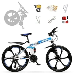 WBDZ Folding Mountain Bike Outdoor Folding Mountain Bike, 24 / 26 Inch Wheels 21 Speed Bicycle full Suspension MTB ?Gears Dual Disc Brakes Aluminum Alloy Big Wheels Mountain Bicycle-Blue||24