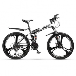 Mnjin Folding Mountain Bike Outdoor sports 26" 3-Spokewheels Mountain Bike Daul Disc Brakes 24 Speed Mens Bicycle Dual Suspension Bike