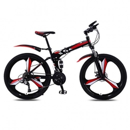 BOT Folding Mountain Bike Outroad Mountain Bike - 24 / 26 in 21-Speed Full Suspension MTB Bikes, 3 Spoke Wheels Folding Mountain Bike, Carbon Steel Frame, Double Disc Brake Bicycles Outdoor Sport (Color : Red, Size : 24 in)